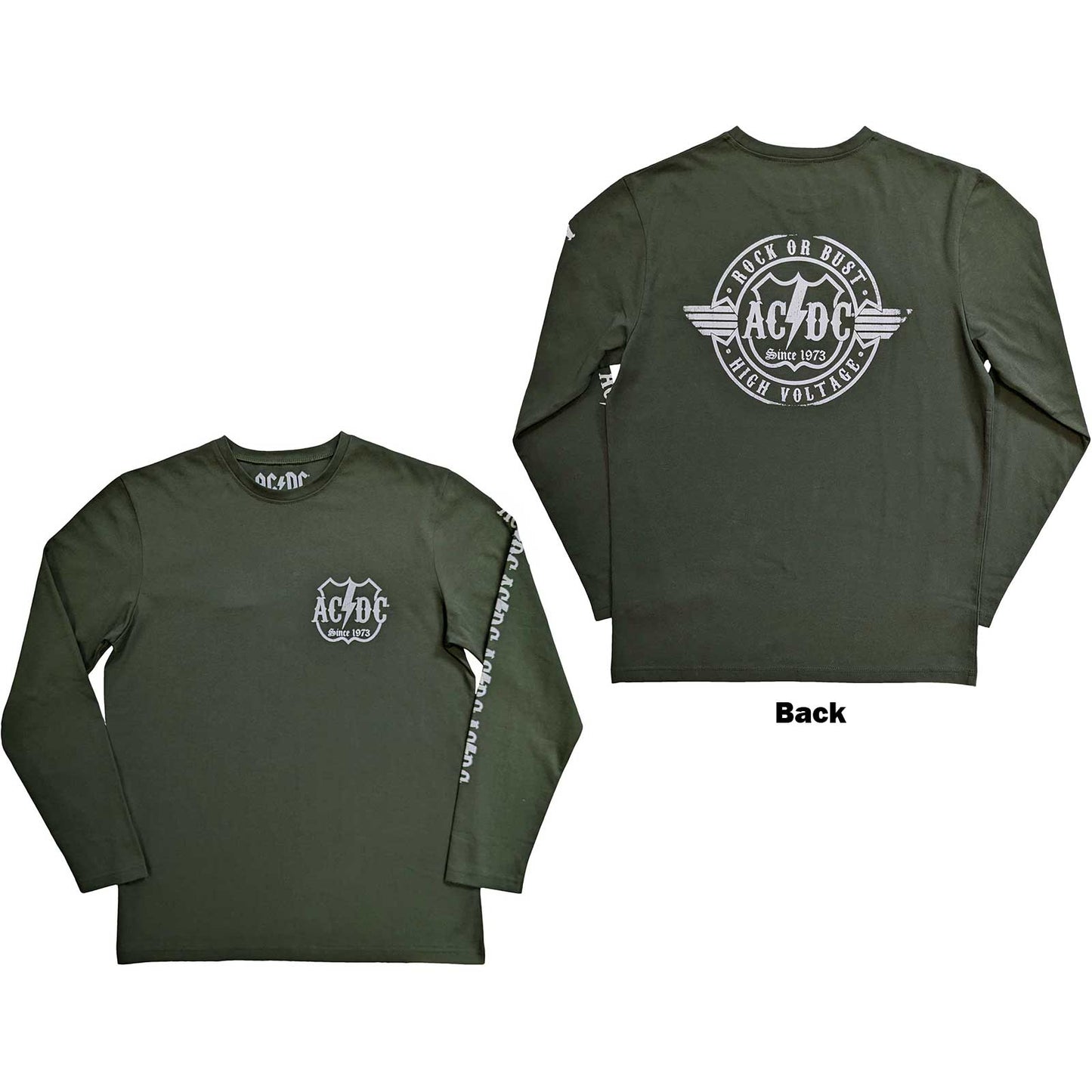 AC/DC Unisex Long Sleeve T-Shirt: Rock Or Bust (Back & Sleeve Print)
