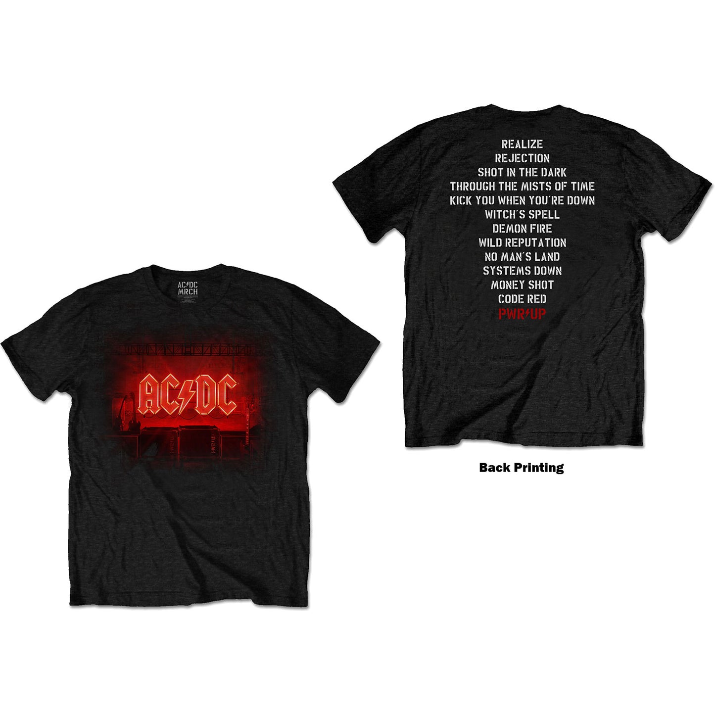 AC/DC Unisex T-Shirt: Dark Stage/Track list (Back Print)