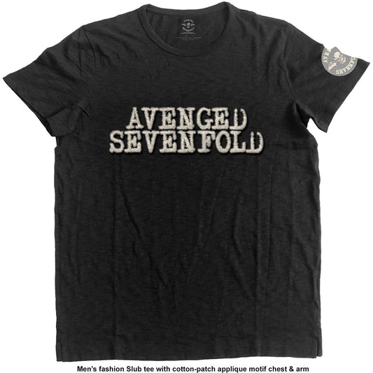 Avenged Sevenfold Unisex T-Shirt: Logo & Death Bat (Applique)