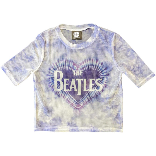 The Beatles Ladies Crop Top: Heart & Drop T Logo (Mesh)