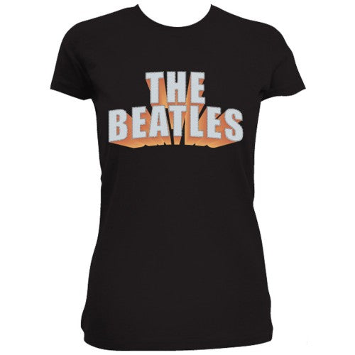 The Beatles Ladies Embellished T-Shirt: 3D Logo