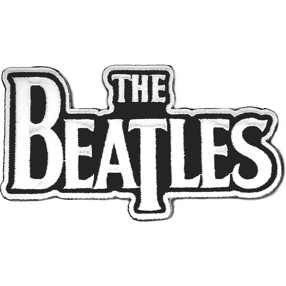 The Beatles Standard Woven Patch: Drop T Logo Die Cut white on black