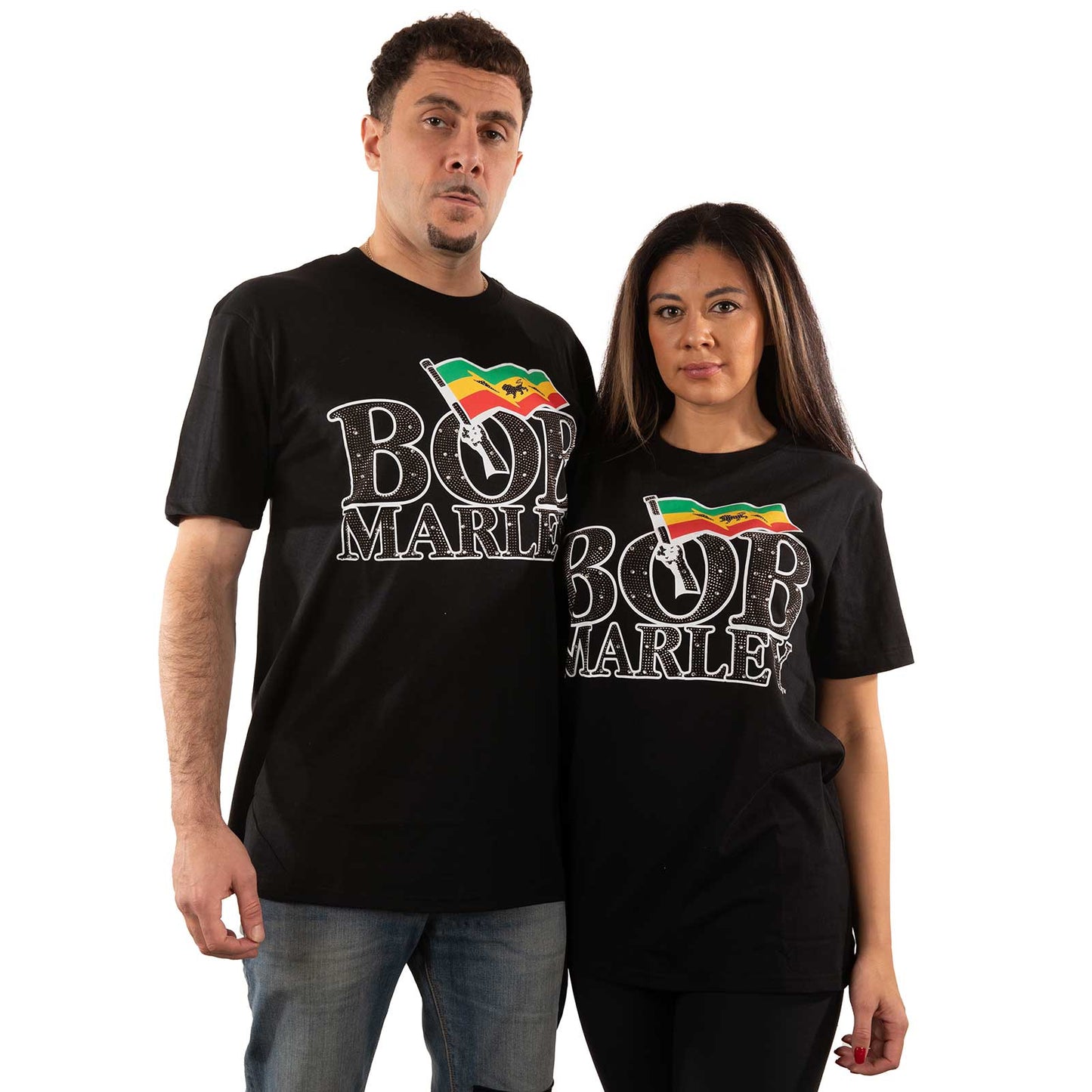 Bob Marley Unisex T-Shirt: Flag Logo (Embellished)