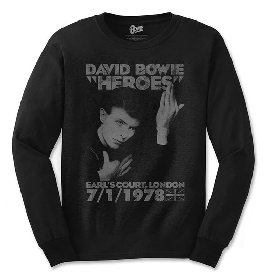 David Bowie Unisex Long Sleeve T-Shirt: Heroes Earls Court