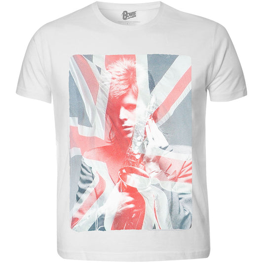 David Bowie Unisex Sublimation T-Shirt: Union Jack & Sax (X-Large)