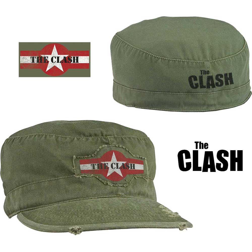 The Clash Unisex Military Cap: Star Logo (Distressed) (Large) Green Large