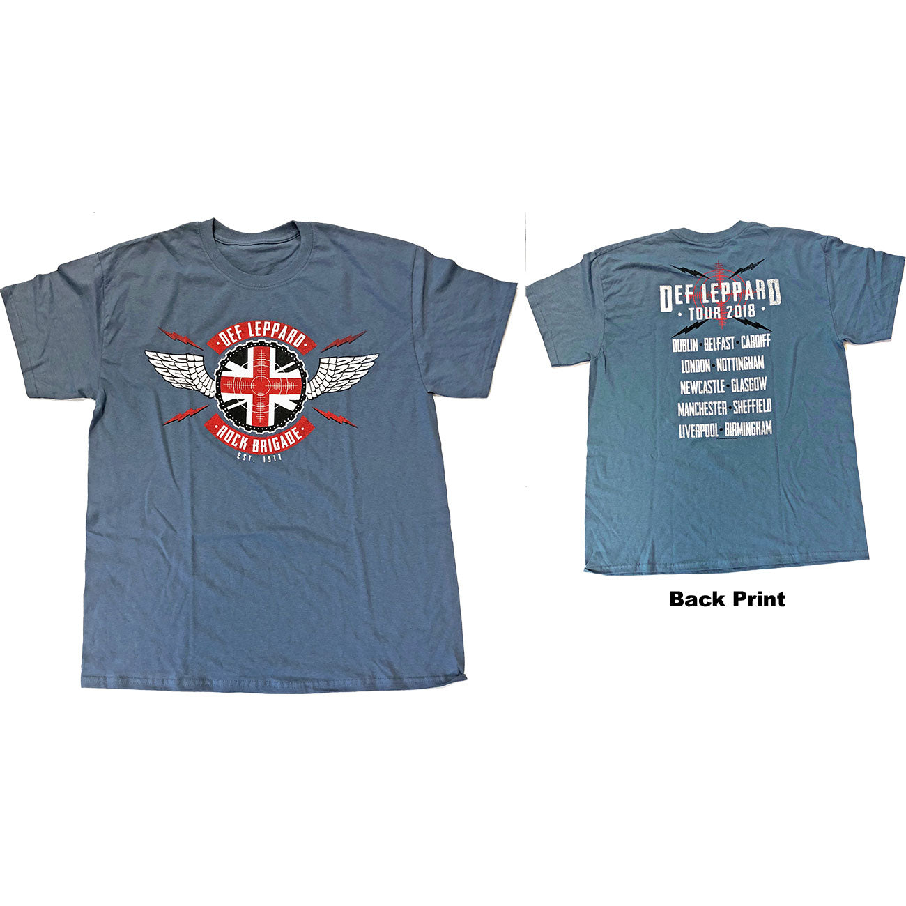 Def Leppard Unisex T-Shirt: 2018 Tour Union Jack (Back Print) (Ex-Tour) (Large)