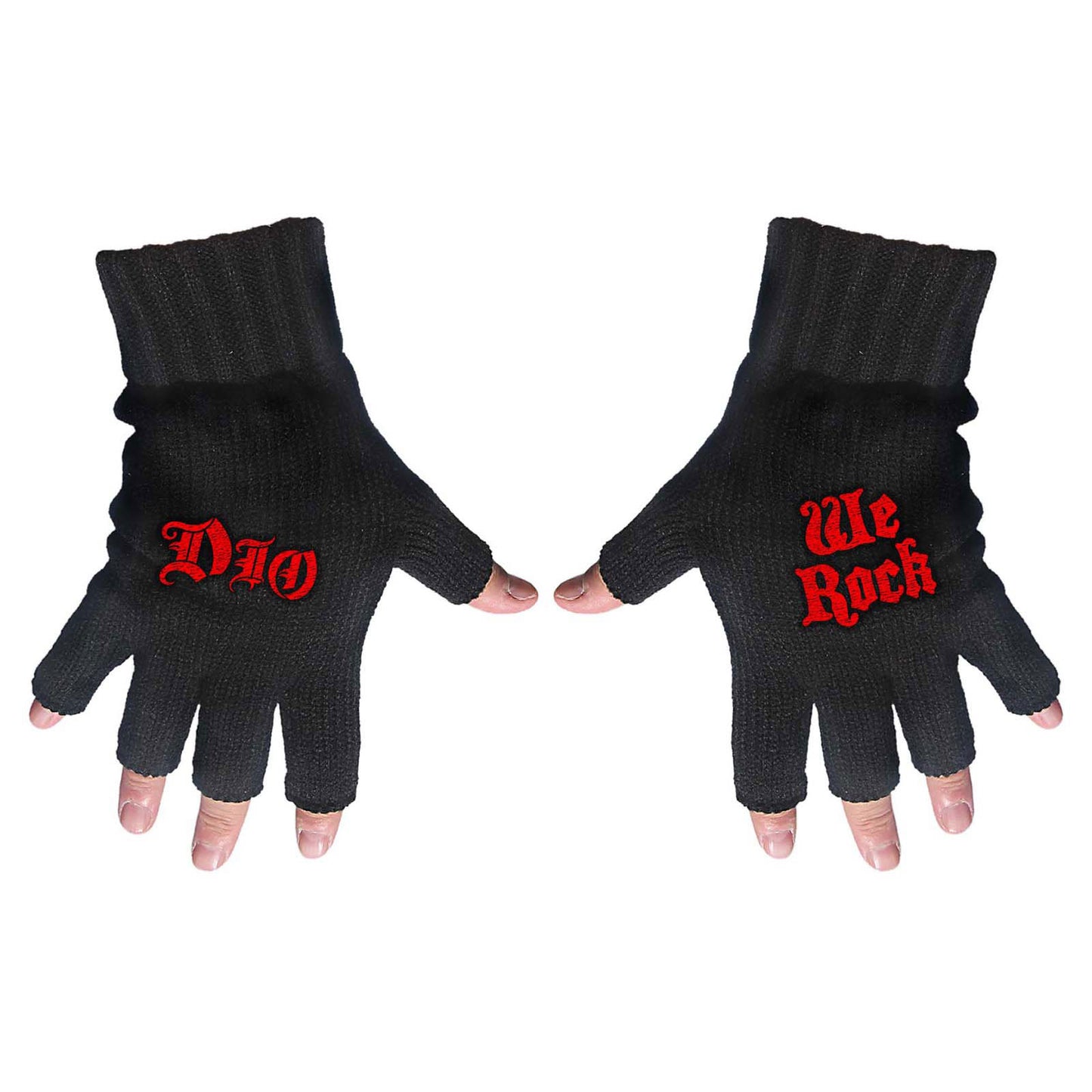 Dio Unisex Fingerless Gloves: Logo & We Rock