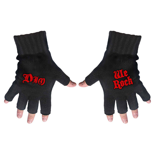 Dio Unisex Fingerless Gloves: Logo & We Rock