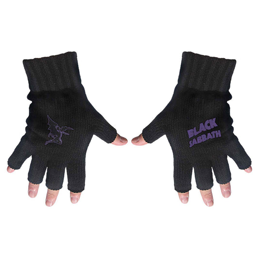 Black Sabbath Unisex Fingerless Gloves: Purple Logo & Devil