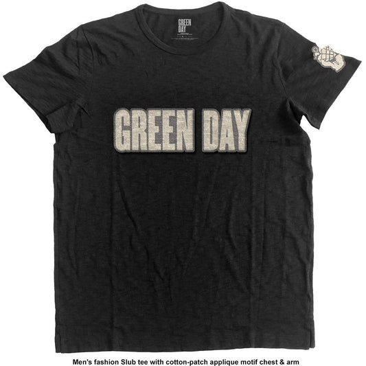 Green Day Unisex T-Shirt: Logo & Grenade (Applique)