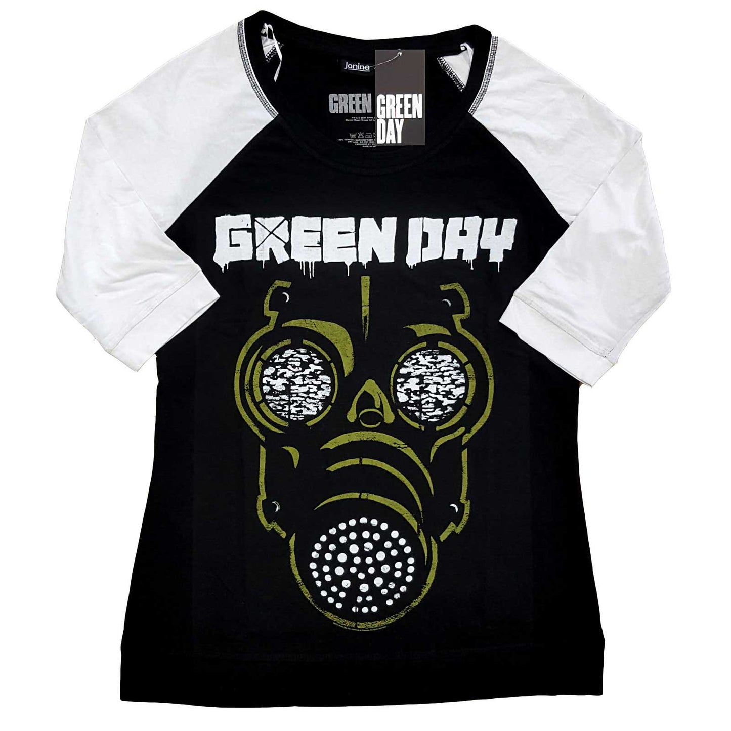 Green Day Ladies Raglan T-Shirt: Green Mask