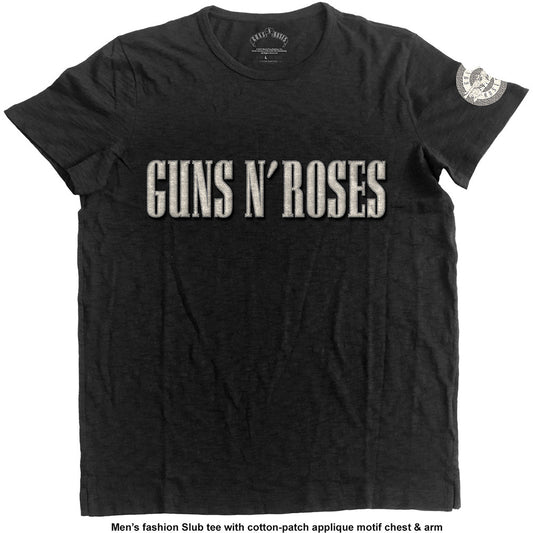 Guns N' Roses Unisex T-Shirt: Logo & Bullet Circle (Applique)