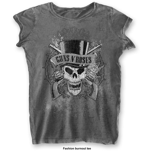Guns N' Roses Ladies T-Shirt: Faded Skull (Burnout)