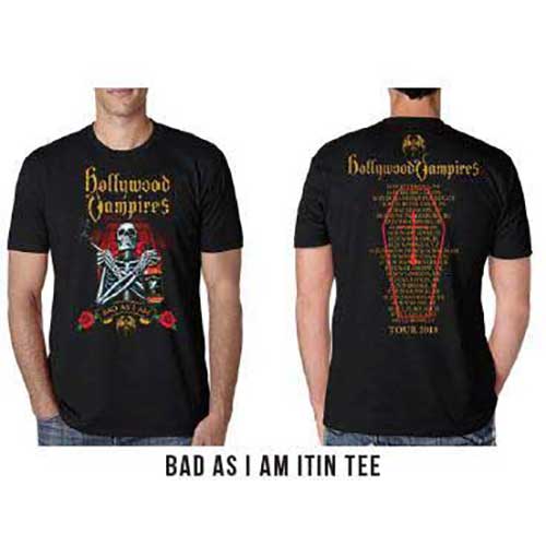 Hollywood Vampires Unisex T-Shirt: Bad As I Am 2018 Dates Back (Back Print/Ex Tour) (Small)