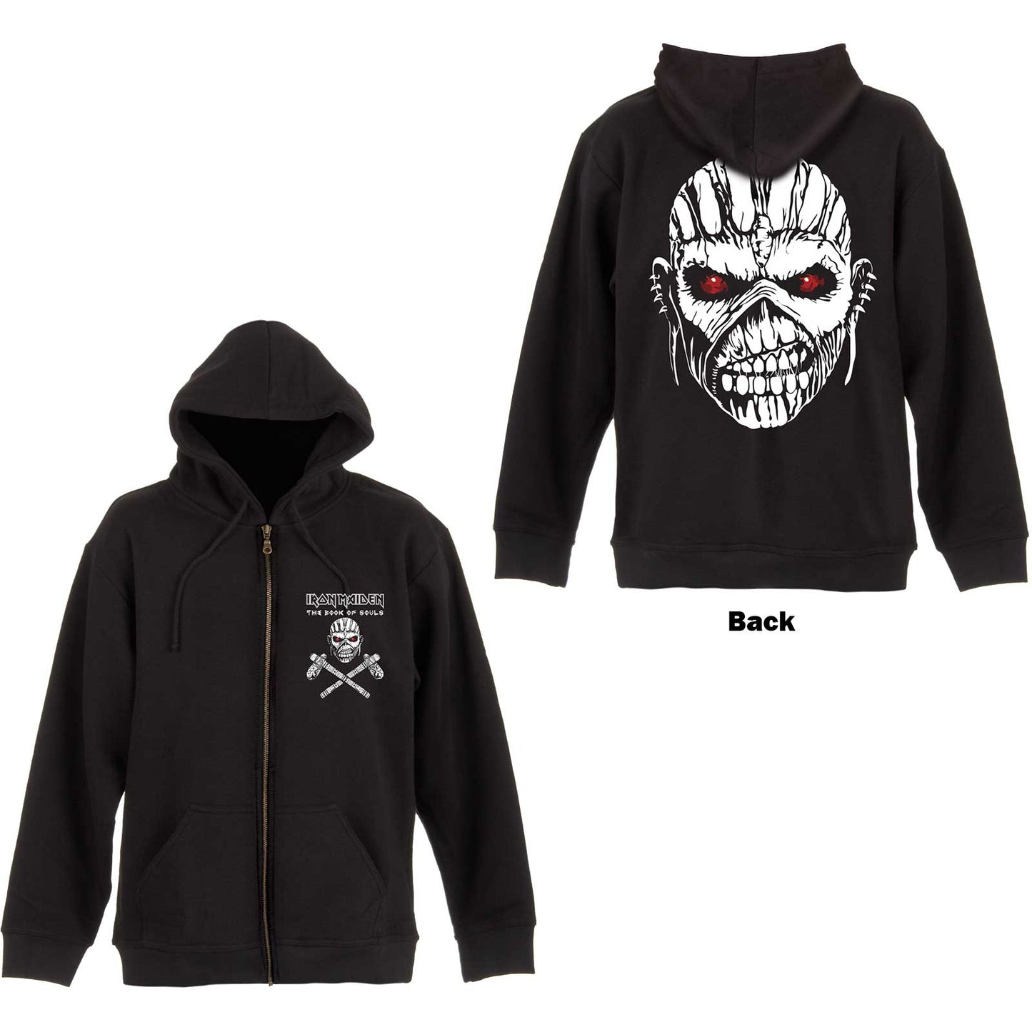 Iron Maiden Unisex Zipped Hoodie: Eddie Axe (Back Print)