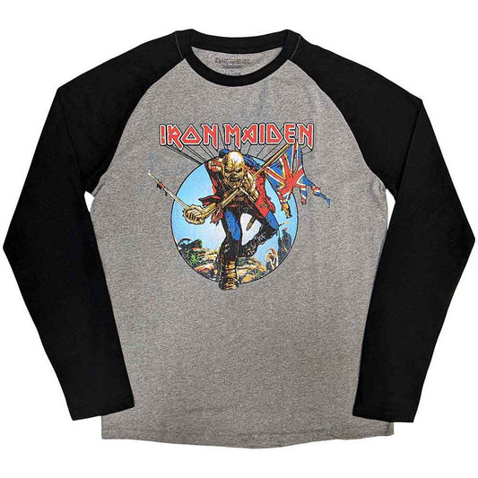 Iron Maiden Unisex Raglan T-Shirt: Trooper Burst
