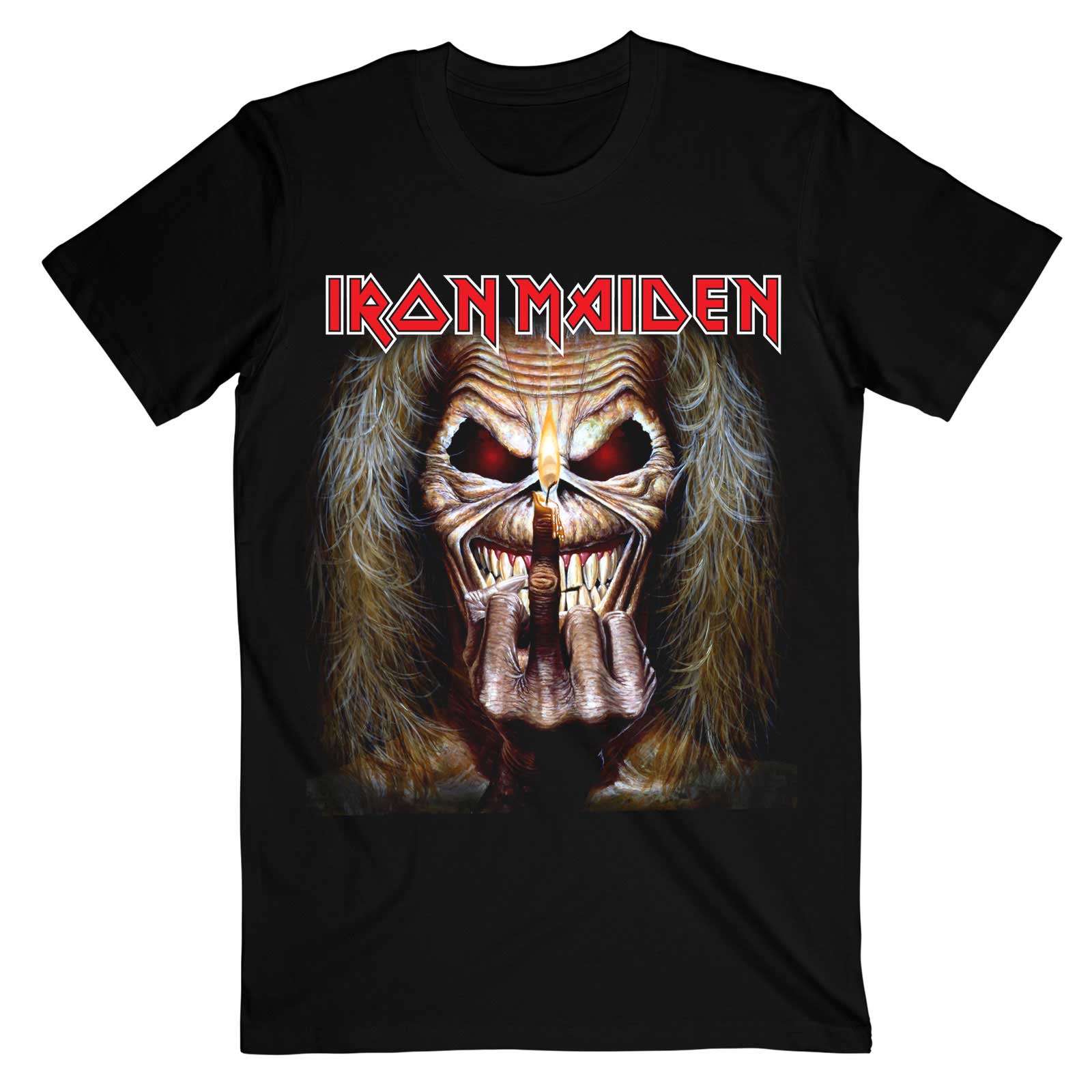 Iron Maiden Unisex T-Shirt: Eddie Candle Finger
