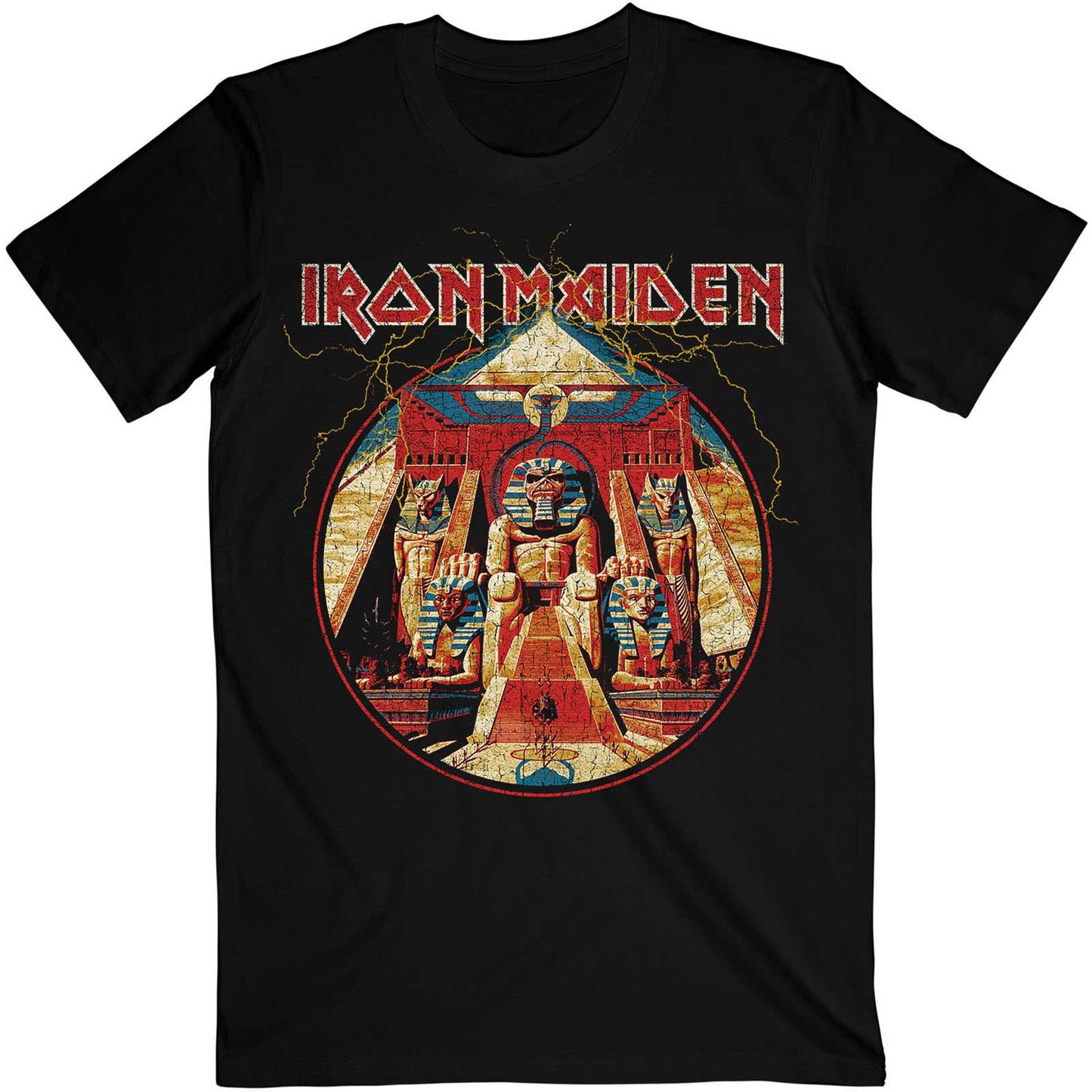 Iron Maiden Unisex T-Shirt: Powerslave Lightning Circle