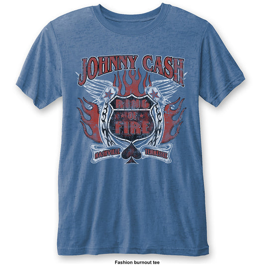 Johnny Cash Unisex T-Shirt: Ring of Fire (Burnout) (Medium)
