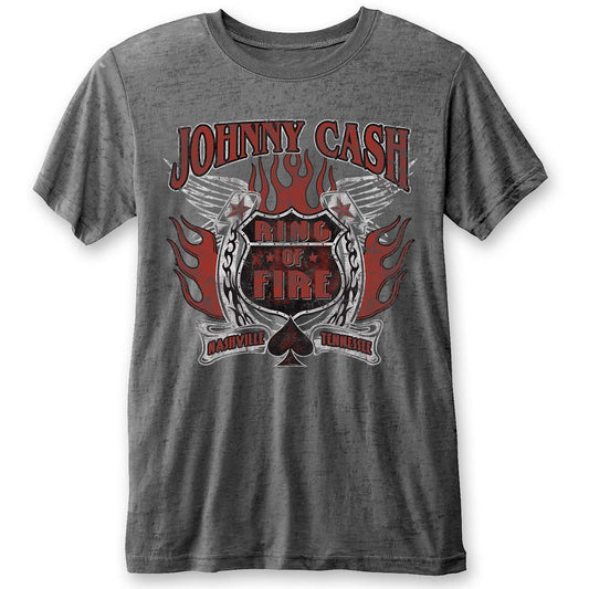Johnny Cash Unisex T-Shirt: Ring of Fire (Burnout)