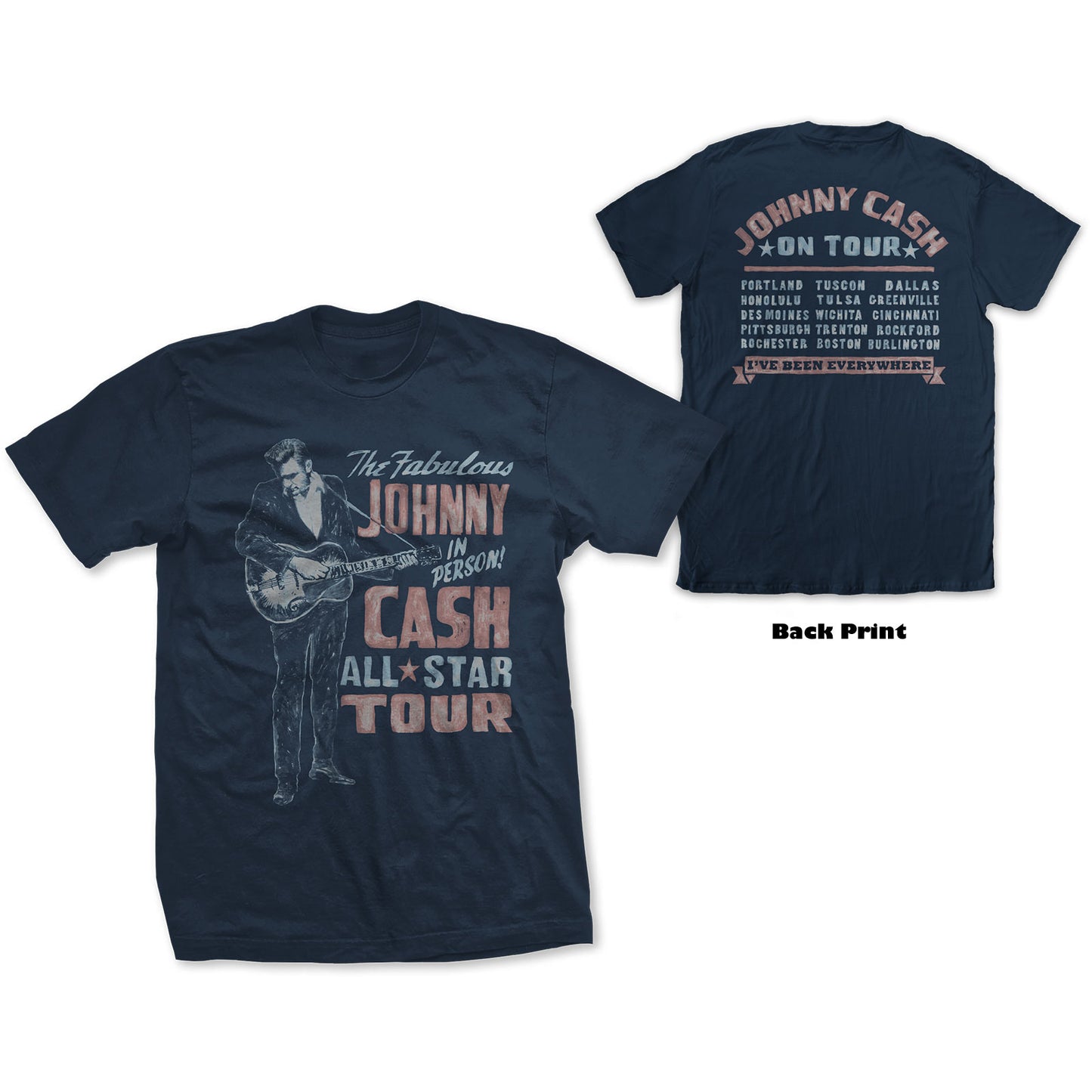 Johnny Cash Unisex T-Shirt: All Star Tour (Back Print)