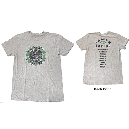 James Taylor Unisex T-Shirt: 2018 Tour Map (Back Print) (Ex-Tour) (Medium)