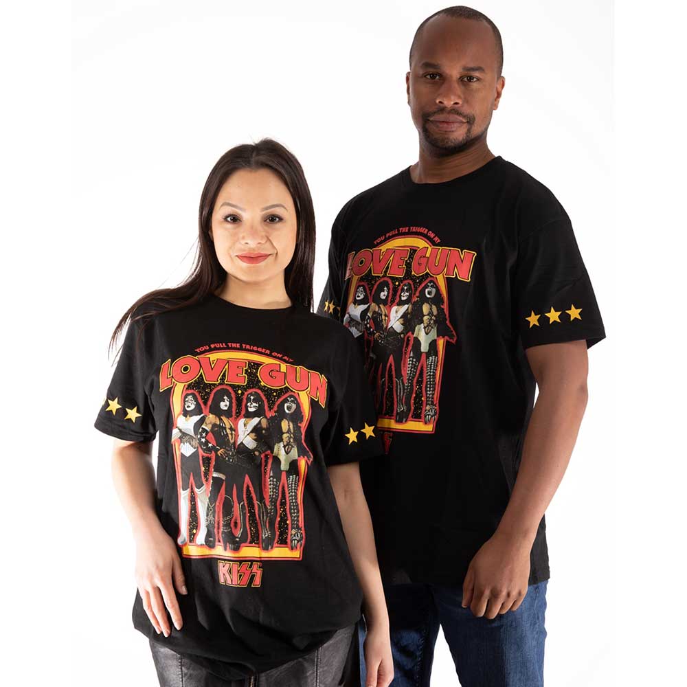 KISS Unisex T-Shirt: Love Gun Stars (Sleeve Print)