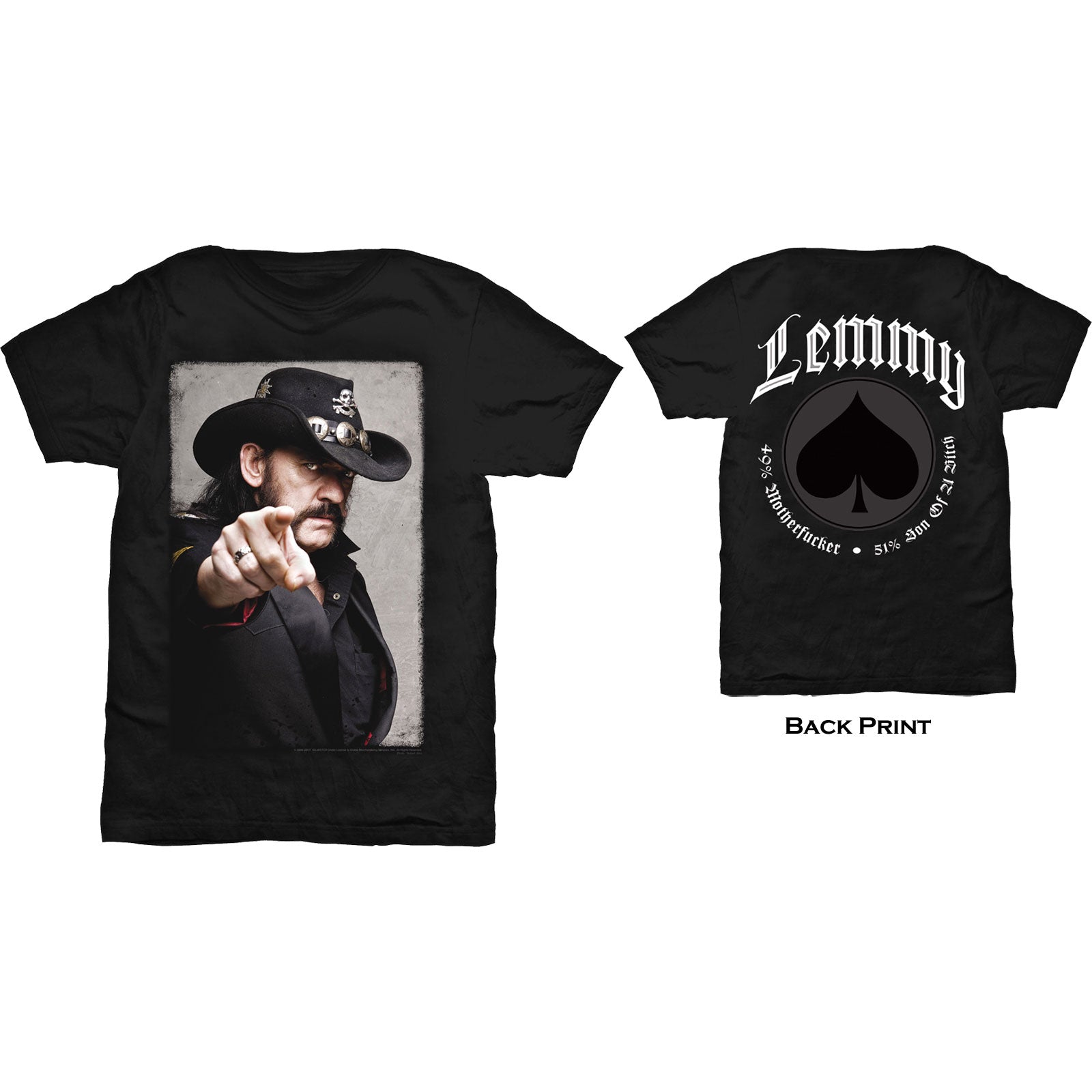 Lemmy Unisex T-Shirt: Pointing Photo (Back Print)