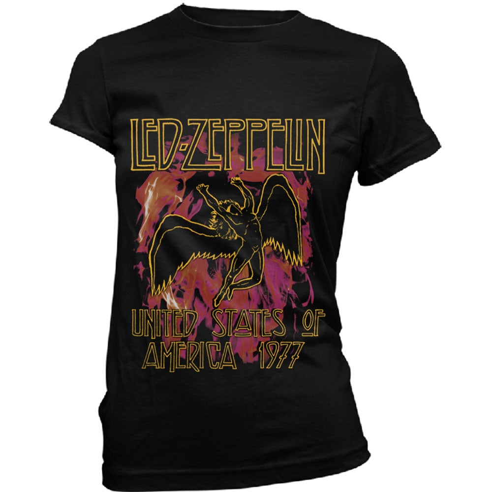 Led Zeppelin Ladies T-Shirt: Black Flames