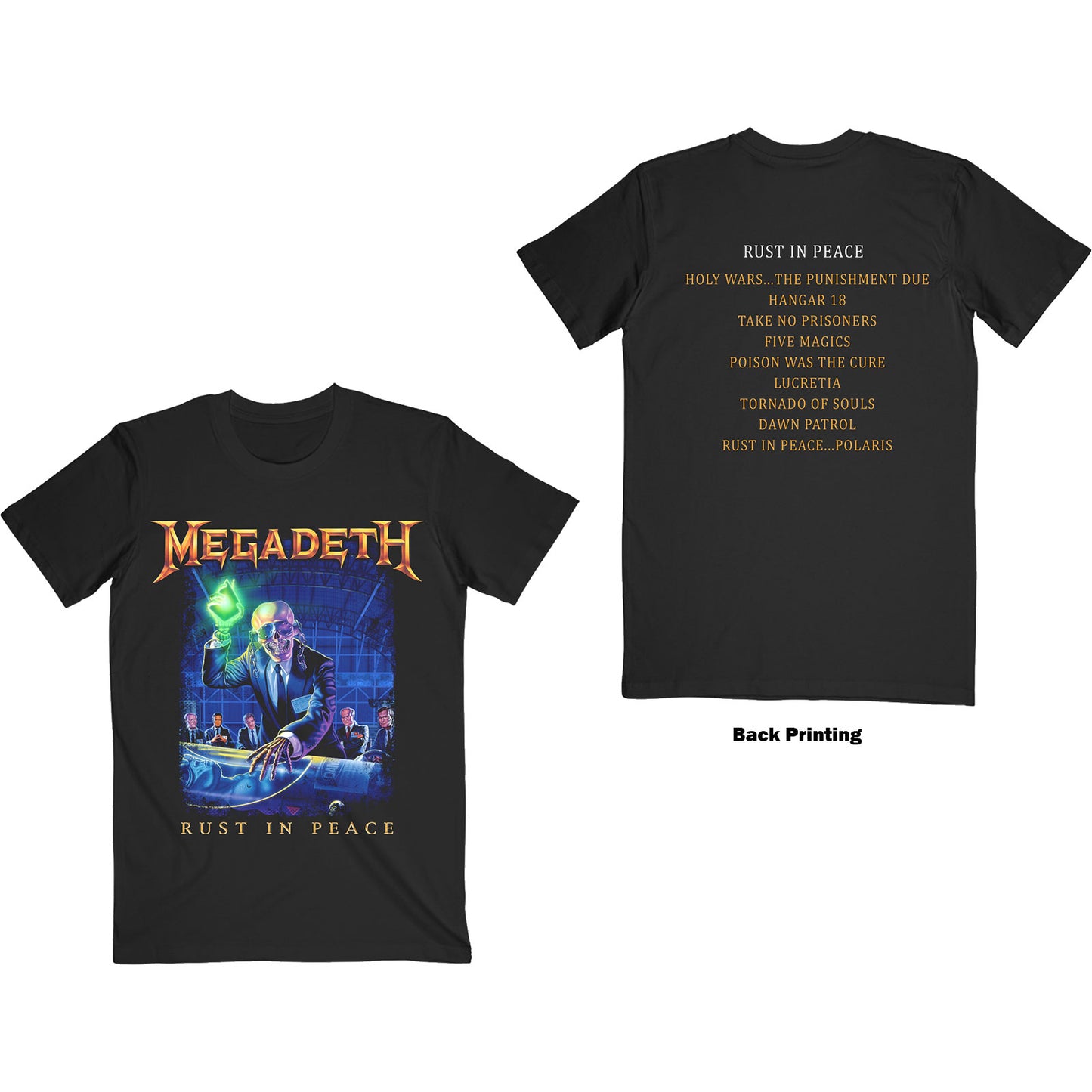 Megadeth Unisex T-Shirt: Rust In Peace Track list (Back Print)