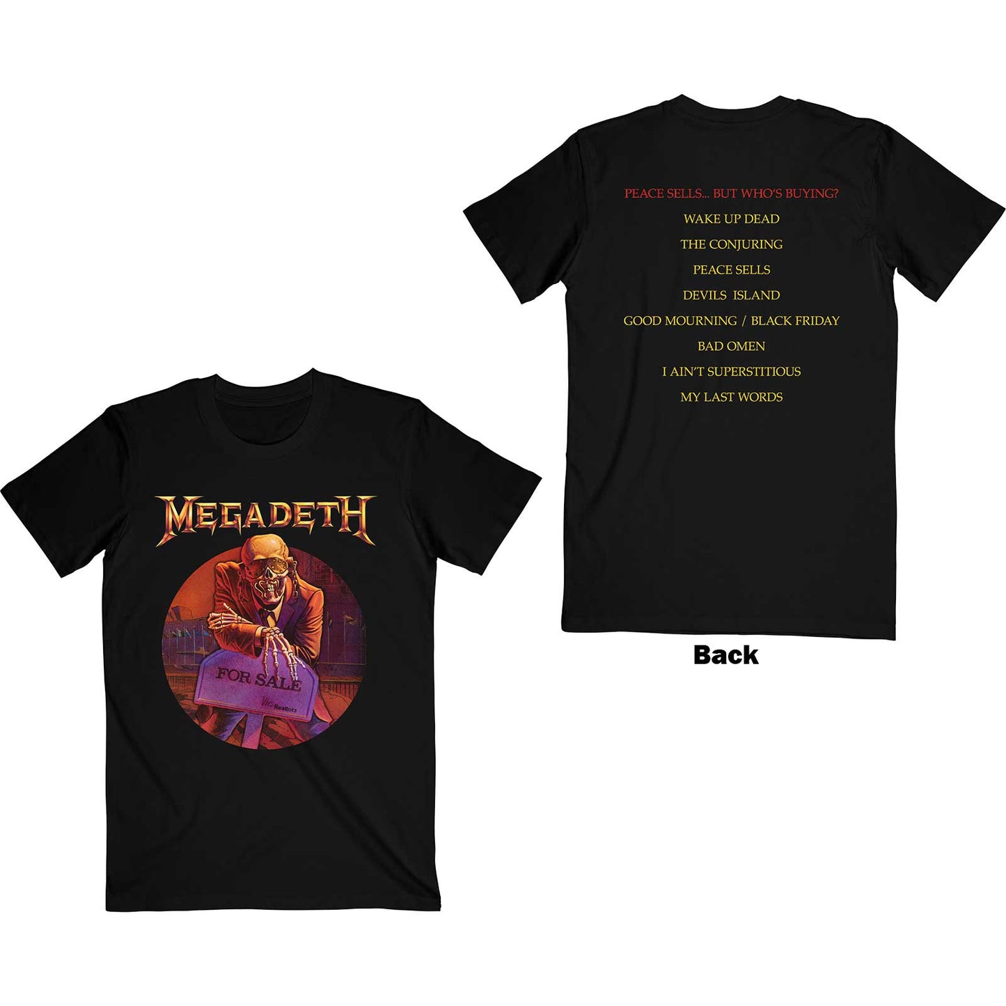 Megadeth Unisex T-Shirt: Peace Sells… Track list (Back Print)