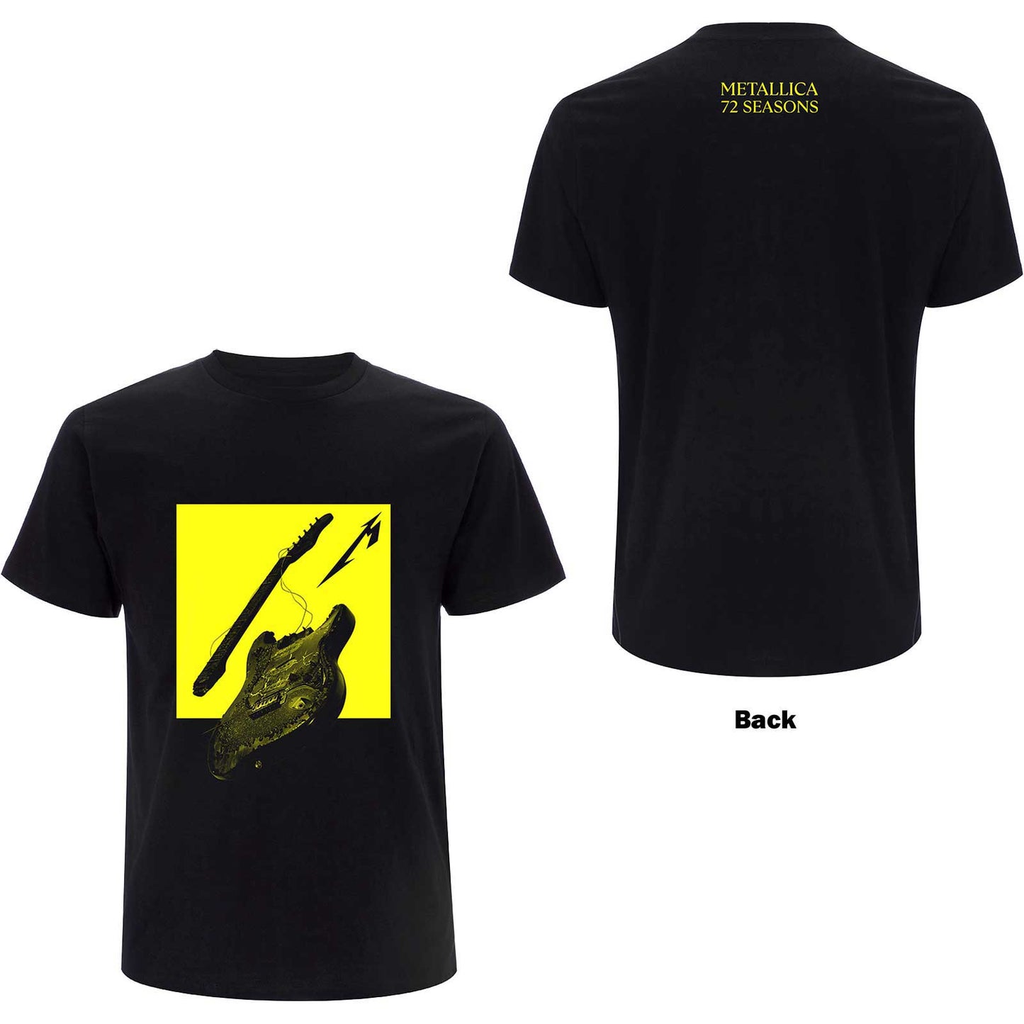 Metallica Unisex T-Shirt: 72 Seasons Broken/Burnt Guitar (Back Print)