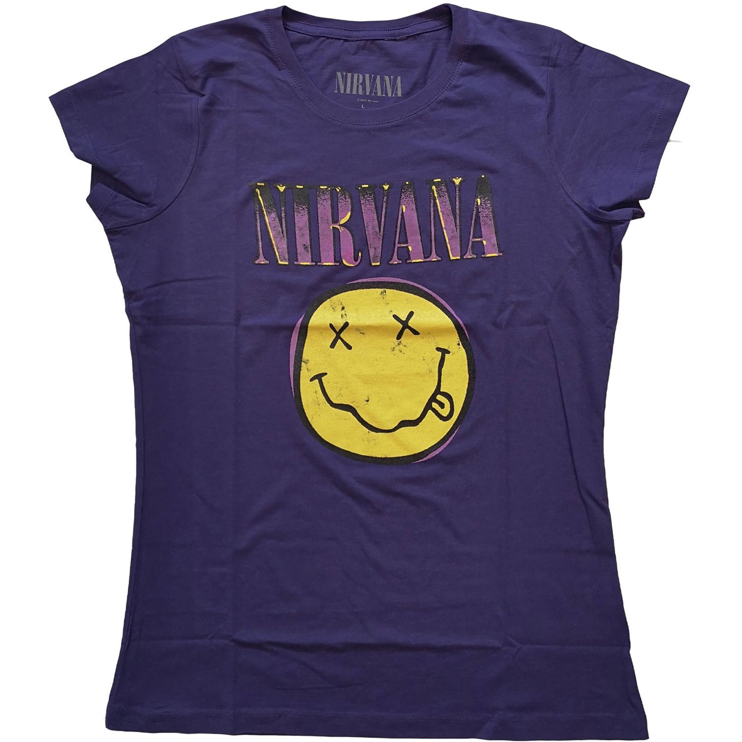 Nirvana Ladies T-Shirt: Xerox Happy Face Pink