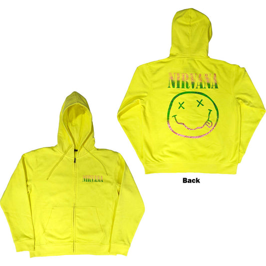 Nirvana Unisex Zipped Hoodie: Sorbet Ray Smiley (Back Print)