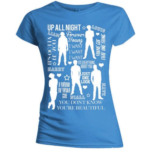 One Direction Ladies T-Shirt: Silhouette Lyrics White on Blue (Skinny Fit)