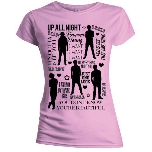 One Direction Ladies T-Shirt: Silhouette Lyrics Black on Pink (Skinny Fit)