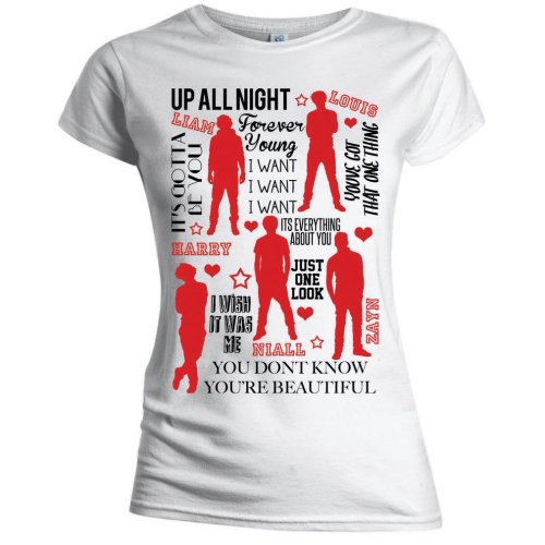 One Direction Ladies T-Shirt: Silhouette Lyrics Red on White (Skinny Fit)