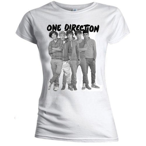 One Direction Ladies T-Shirt: Group Standing Black & White (Skinny Fit)