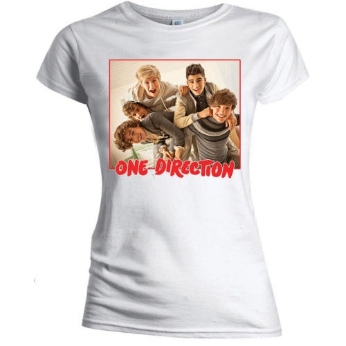 One Direction Ladies T-Shirt: Band Red Border (Skinny Fit)