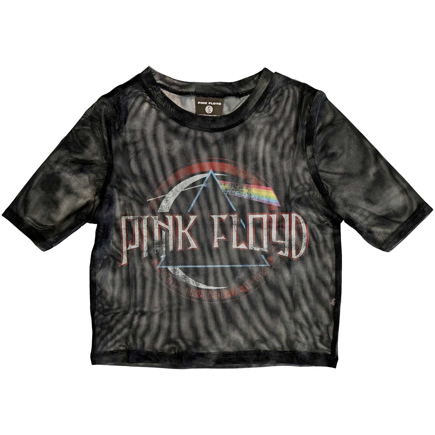 Pink Floyd Ladies Crop Top: Vintage Dark Side of the Moon Seal (Mesh)