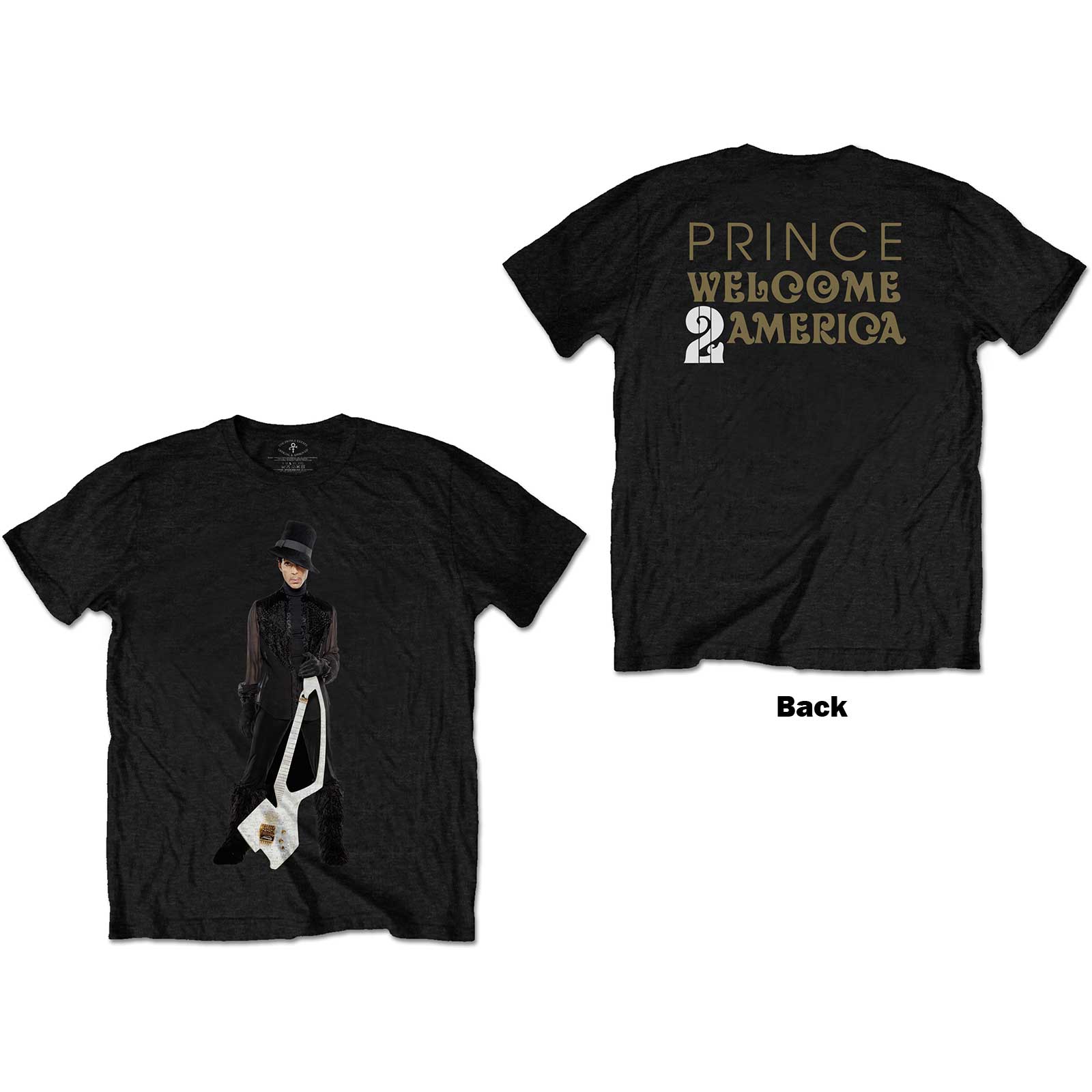 Prince Unisex T-Shirt: W2A White Guitar (Back Print)