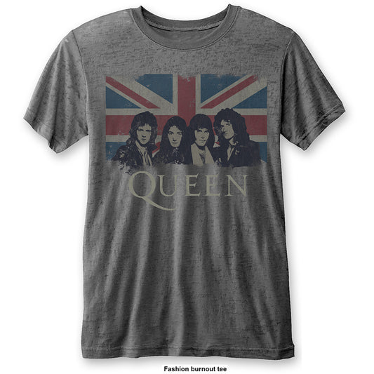 Queen Unisex T-Shirt: Vintage Union Jack (Burnout)