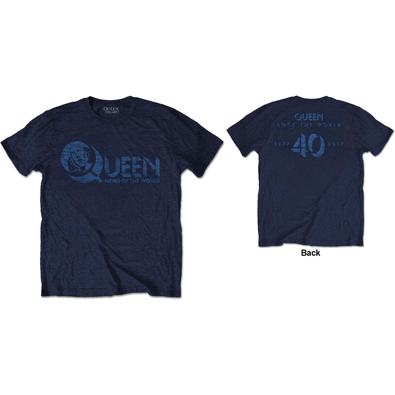 Queen Unisex T-Shirt: News of the World 40th Vintage Logo (Back Print)
