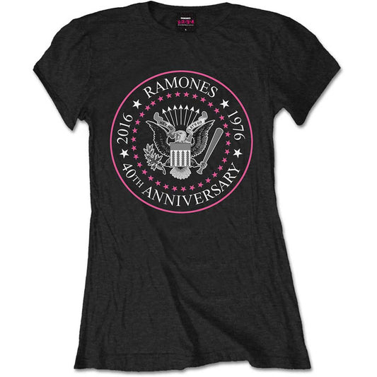 Ramones Ladies T-Shirt: 40th Anniversary Pink Seal