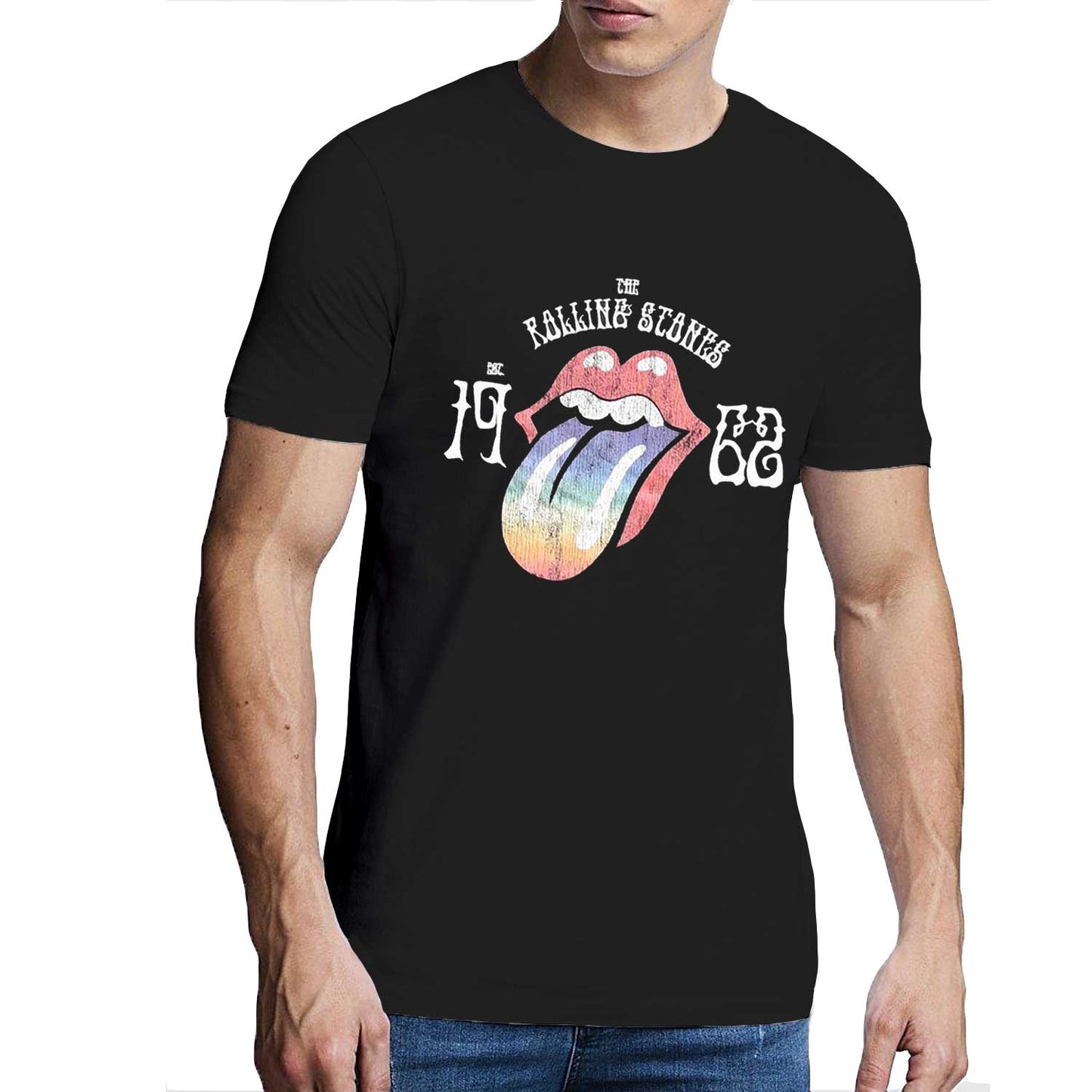 The Rolling Stones Unisex T-Shirt: Sixty Rainbow Tongue '62 (Puff Print)