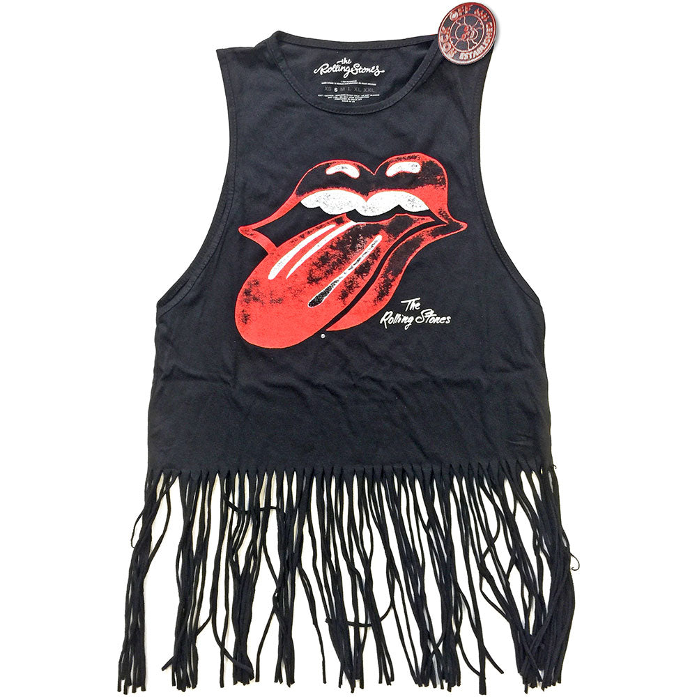 The Rolling Stones Ladies Tassel Vest: Vintage Tongue Logo