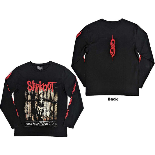 Slipknot Unisex Long Sleeve T-Shirt: Skeleton Flag (Back & Sleeve Print)