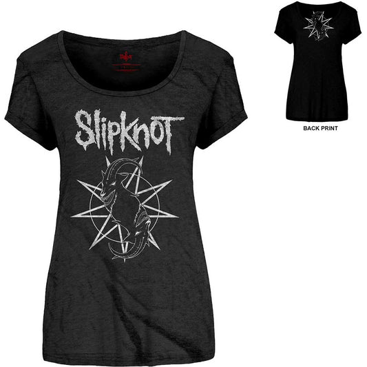 Slipknot Ladies Scoop Neck T-Shirt: Goat Star Logo (Back Print)