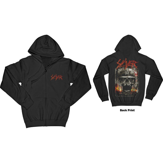 Slayer Unisex Zipped Hoodie: Etched Skull (Back Print)